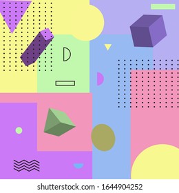Trendy geometric memphis style pattern. Retro texture, geometric elements. Modern abstract design background for poster, cover, cards, placards, invitations, fabric print, websites, illustration.