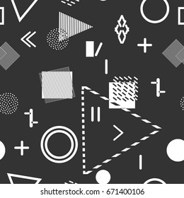 Trendy geometric memphis style pattern. Retro texture, geometric elements. Abstract monochrome minimalistic background.