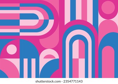 trendy geometric pattern. abstract pink rainbow, line, circle symbol of love, peace. fashion illustration in retro style. for print, invitation, banner, social. networks. vector art illustration.