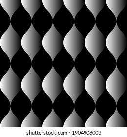 Patrón geométrico moderno con formas abstractas en blanco y negro. Fondo abstracto minimalista. Patrón monocromo con gradientes de color sobre fondo negro. Ilustración vectorial de diseño plano.
