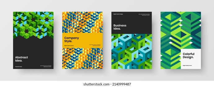 Trendy geometric pattern annual report concept set. Abstract banner A4 vector design illustration bundle.