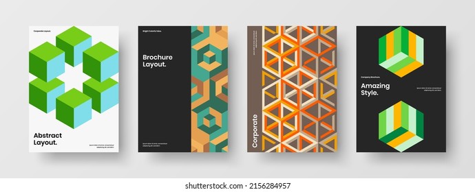Trendy geometric pattern booklet concept bundle. Original journal cover vector design illustration set.
