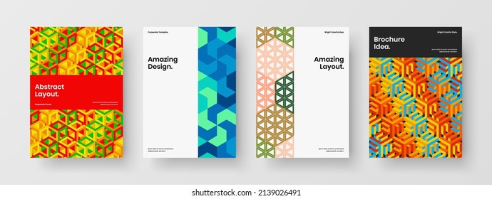 Trendy geometric pattern corporate identity concept set. Fresh postcard A4 design vector layout collection.