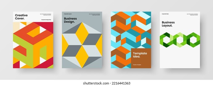 Trendy geometric pattern flyer layout set. Clean front page A4 vector design illustration composition.