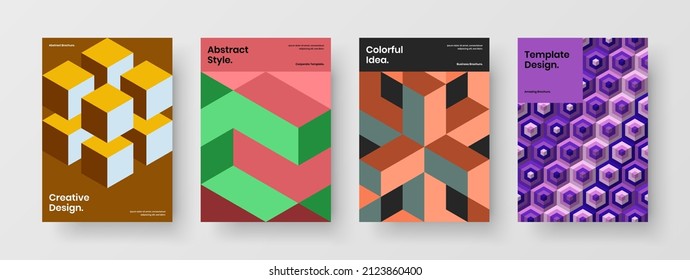 Trendy geometric pattern poster illustration bundle. Amazing front page A4 design vector concept set.