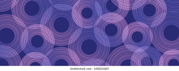 Trendy geometric purple background with abstract circles shapes. Banner design. Futuristic dynamic pattern design. Vector illustration