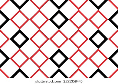 A trendy geometric seamless pattern with black and red squares on a white background. Perfect for fashion textiles, fabric prints, website templates, or modern abstract graphic designs.
