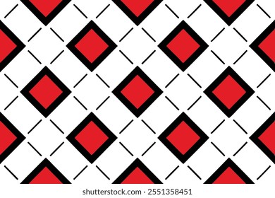 A trendy geometric seamless pattern with black and red squares on a white background. Perfect for fashion textiles, fabric prints, website templates, or modern abstract graphic designs.
