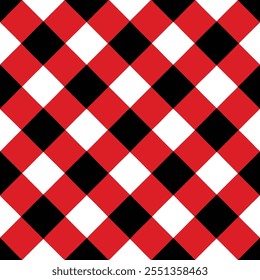 A trendy geometric seamless pattern with black and red squares on a white background. Perfect for fashion textiles, fabric prints, website templates, or modern abstract graphic designs.
