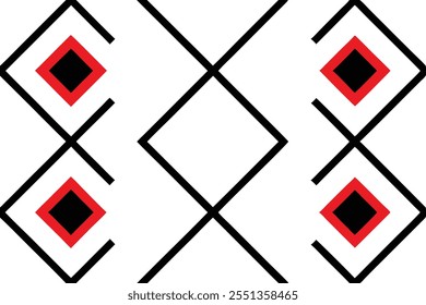 A trendy geometric seamless pattern with black and red squares on a white background. Perfect for fashion textiles, fabric prints, website templates, or modern abstract graphic designs.
