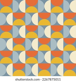 Trendy geometric seamless pattern with colorful semicircles on a blue background. Modern abstract  background. Vector illustration