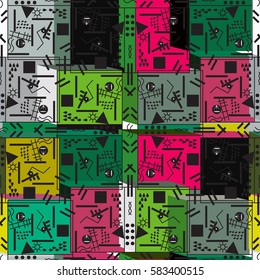 Trendy geometric seamless pattern elements memphis . Retro style texture, pattern and geometric elements, fashion textile with triangles, shape elements, squares. Modern abstract design.