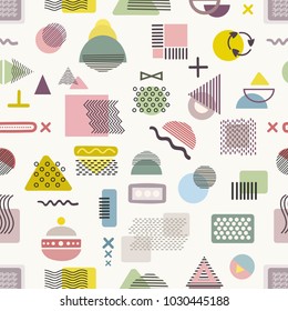 Trendy geometric seamless pattern in memphis stylle of fashion pastel colors