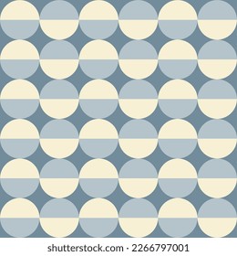 Trendy geometrisches, nahtloses Muster mit Halbkreisen auf blauem Hintergrund. Moderner abstrakter, einfarbiger Hintergrund. Blau und Beige. Vektorgrafik