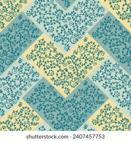 Trendy geometric seamless pattern with tangled plants, ladybugs and butterflies. Perfect print for tee, paper, textile and fabric. Doodle vector illustration.


