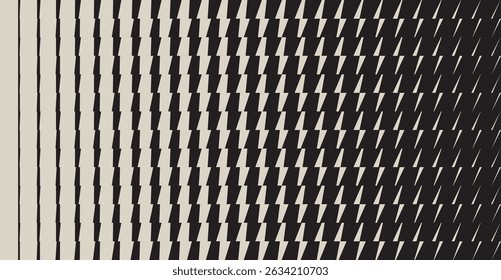 Trendy geometric seamless pattern with transition effect directed vertically. Abstract monochrome background with dynamic gradient from bold to thin shape. Design with distortion and glitch effect