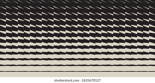 Trendy geometric seamless pattern with transition effect directed horizontally. Abstract monochrome background with dynamic gradient from bold to thin shape. Design with distortion and glitch effect