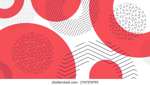 Trendy geometric shapes background. Simple illustration with memphis pattern. Abstract backdrop.