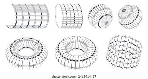 Trendy geometric shapes, donuts. Set of y2k style elements. Collection for posters, stickers, web, clothes.