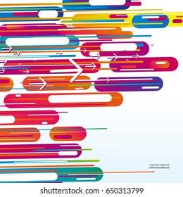 Trendy geometric style abstract background with colorful lines and arrows. Vector illustration.