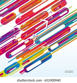 Trendy geometric style abstract background with colorful lines and arrows. Vector illustration.
