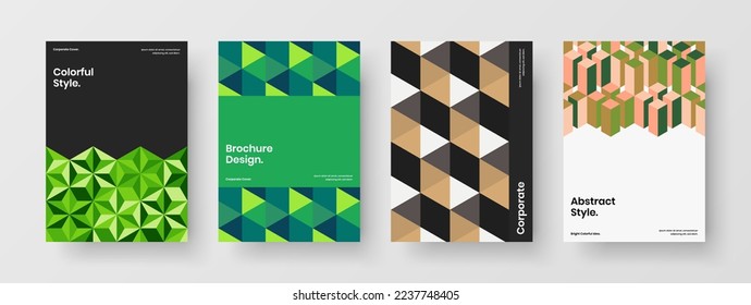 Trendy geometric tiles corporate cover concept composition. Abstract postcard design vector illustration collection.