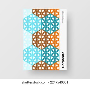Trendy geometric tiles presentation template. Colorful book cover A4 vector design illustration.