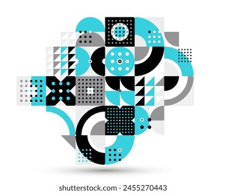 Motivo de Vector geométrico de moda, composición de mosaico modular de geometría abstracta, Fondo de pantalla retro de los años 70 del Fondo de pantalla, formas de Diseño gráfico punteado rítmico.