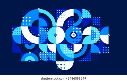 Trendy geometric vector motif over dark background, abstract geometry modular tiling composition, wallpaper 70s retro wallpaper, rhythmic dotted graphic design forms.