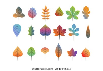 trendy geometrical autumn leaf collection with gradient color. vector print