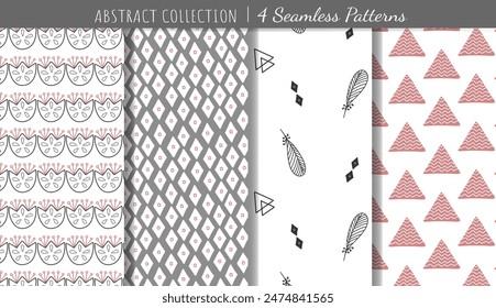 Trendy geometrical backgrounds. Set of modern hand drawn seamless patterns. 