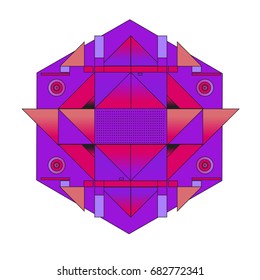 Trendy geometrical kaleidoscope vector illustration with abstract colorful textures. Design for summer holiday poster, card, brochure, and promotion template. Fashion art print and background.