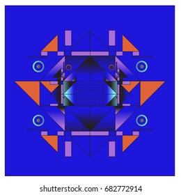 Trendy geometrical kaleidoscope vector illustration with abstract colorful textures. Design for summer holiday poster, card, brochure, and promotion template. Fashion art print and background.
