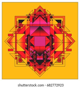 Trendy geometrical kaleidoscope vector illustration with abstract colorful textures. Design for summer holiday poster, card, brochure, and promotion template. Fashion art print and background.