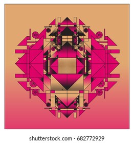 Trendy geometrical kaleidoscope vector illustration with abstract colorful textures. Design for summer holiday poster, card, brochure, and promotion template. Fashion art print and background.