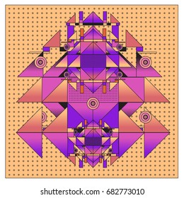 Trendy geometrical kaleidoscope vector illustration with abstract colorful textures. Design for summer holiday poster, card, brochure, and promotion template. Fashion art print and background.