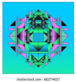 Trendy geometrical kaleidoscope vector illustration with abstract colorful textures. Design for summer holiday poster, card, brochure, and promotion template. Fashion art print and background.
