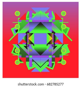 Trendy geometrical kaleidoscope vector illustration with abstract colorful textures. Design for summer holiday poster, card, brochure, and promotion template. Fashion art print and background.