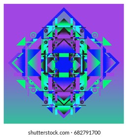 Trendy geometrical kaleidoscope vector illustration with abstract colorful textures. Design for summer holiday poster, card, brochure, and promotion template. Fashion art print and background.