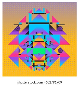 Trendy geometrical kaleidoscope vector illustration with abstract colorful textures. Design for summer holiday poster, card, brochure, and promotion template. Fashion art print and background.