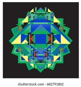 Trendy geometrical kaleidoscope vector illustration with abstract colorful textures. Design for summer holiday poster, card, brochure, and promotion template. Fashion art print and background.