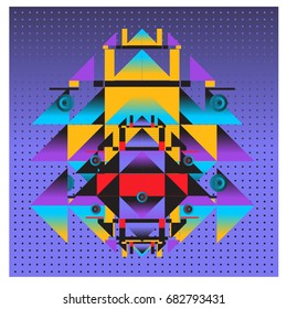 Trendy geometrical kaleidoscope vector illustration with abstract colorful textures. Design for summer holiday poster, card, brochure, and promotion template. Fashion art print and background.