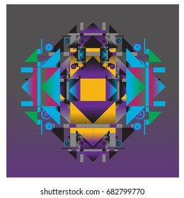 Trendy geometrical kaleidoscope vector illustration with abstract colorful textures. Design for summer holiday poster, card, brochure, and promotion template. Fashion art print and background.