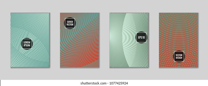 Trendy geometrical lines notebook cover background. Minimalistic notepad cover surface set. Colorful title page graphic design for corporate notebook, dairy or notepad.