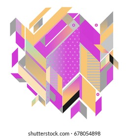 Trendy geometrical vector illustration with elements and abstract colorful textures. Design for summer holiday poster, card, brochure, and promotion template. Fashion art print and background.