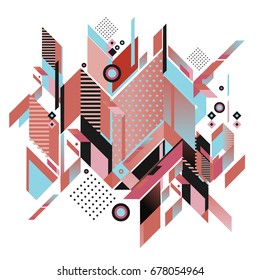 Trendy geometrical vector illustration with elements and abstract colorful textures. Design for summer holiday poster, card, brochure, and promotion template. Fashion art print and background.