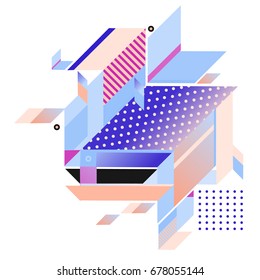 Trendy geometrical vector illustration with elements and abstract colorful textures. Design for summer holiday poster, card, brochure, and promotion template. Fashion art print and background.