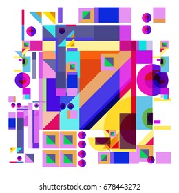 Trendy geometrical vector illustration with elements and abstract colorful textures. Design for summer holiday poster, card, brochure, and promotion template. Fashion art print and background.