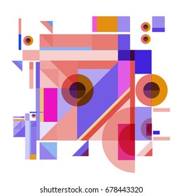 Trendy geometrical vector illustration with elements and abstract colorful textures. Design for summer holiday poster, card, brochure, and promotion template. Fashion art print and background.