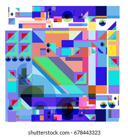 Trendy geometrical vector illustration with elements and abstract colorful textures. Design for summer holiday poster, card, brochure, and promotion template. Fashion art print and background.